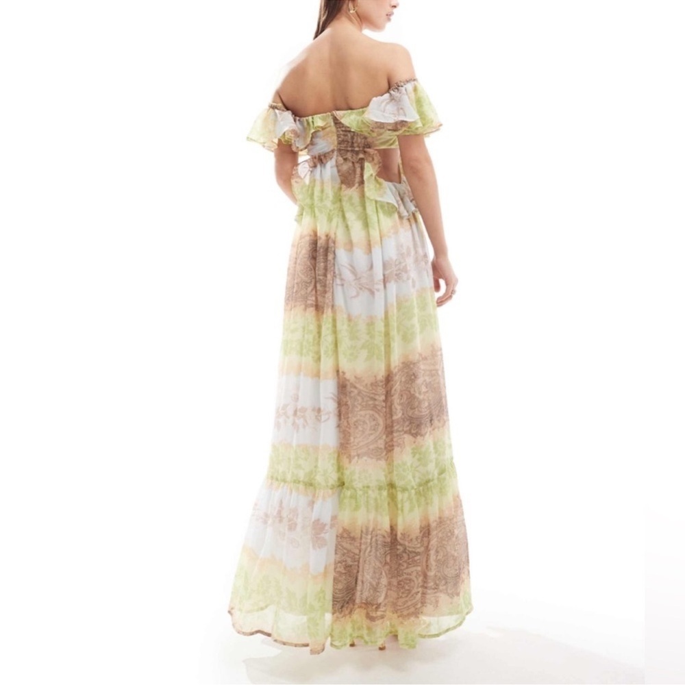 ASOS Design Ruffle Cut Out Off The Shoulder Maxi Dress Hi Lo Hem Size 4 New - Picture 2 of 7